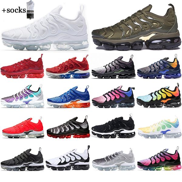 

new tn running shoes for men women triple black white violet game royal bumblebee breathable classic sports sneakers mens trainer size 36-45, White;red