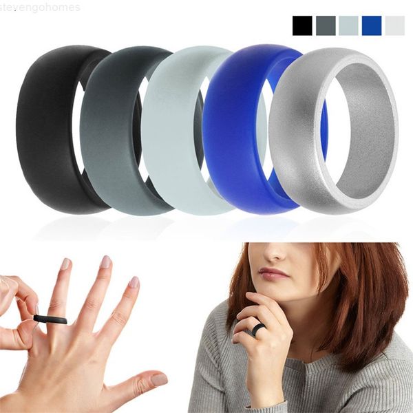 

color set silicone size 6-12 flexible 7 hypoallergenic 8mm wide couples ring european and american fanshion jewelry, Silver