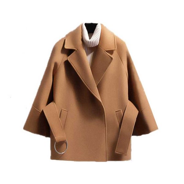 

new spring coat women's autumn winter students cloak waist women short woolen coats belt jackets, Black
