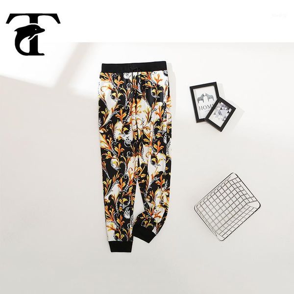

plus size flower printing pants men summer casual elastic waist joggers men pantalon hip hop harem japanese streetwear trousers1, Black
