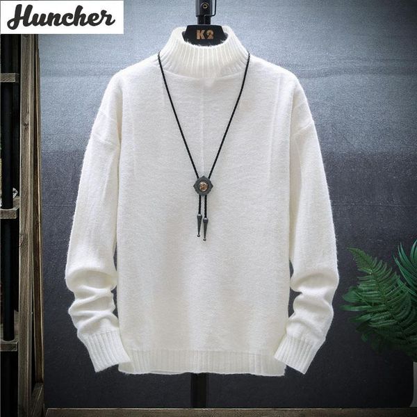 

huncher mens sweater male turtleneck men 2020 autumn winter casual high neck sweater man jumper men korean white for, White;black