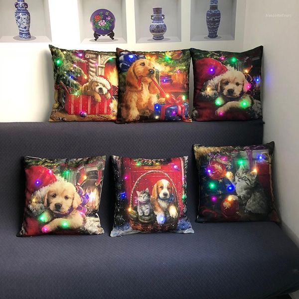 

led christmas cushion cover cute cat-and-dog series decorative pillow sofa car family cute pillow covers decorative 45cm*45cm1