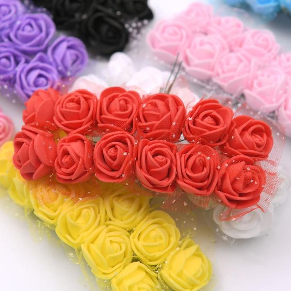 

144pcs pe lace foam flowers rose mini bouquet &teddy bear rose flower diy gifts wreath artificial flower foams fake bbywme