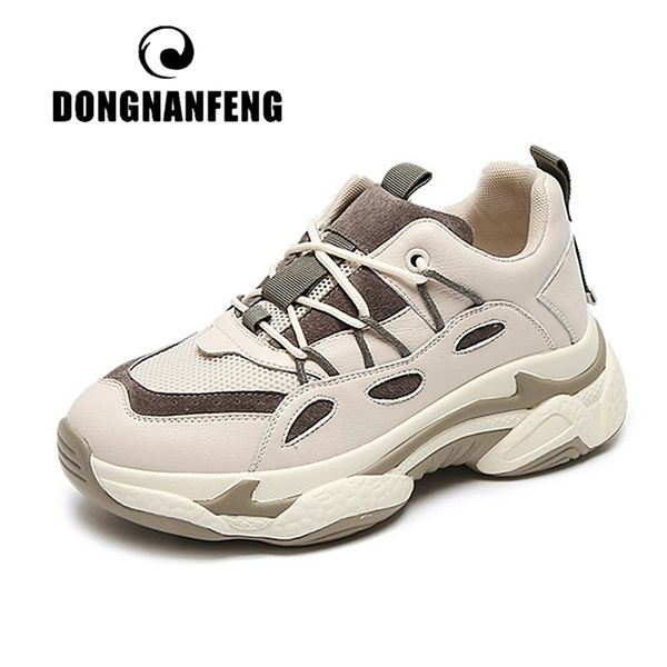 

dongnanfeng женщины девушка женские дамы вулканизированные обувь кроссовки спортивные кружевные сетки натуральная кожа увеличить дышащий ydl, Black