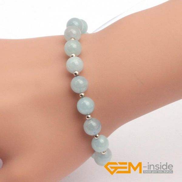 

charm bracelets 8mm aquamarines bracelet natural stone lucky for libra, sagittarius and scorpio birthstone wholesale, Golden;silver