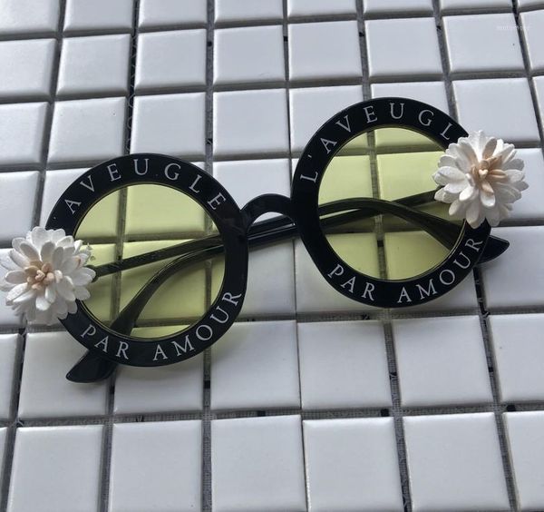 

sunglasses small women brand design yellow night vision eyewear colorful flower handmade sun glasses mirror round sunglasses1, White;black