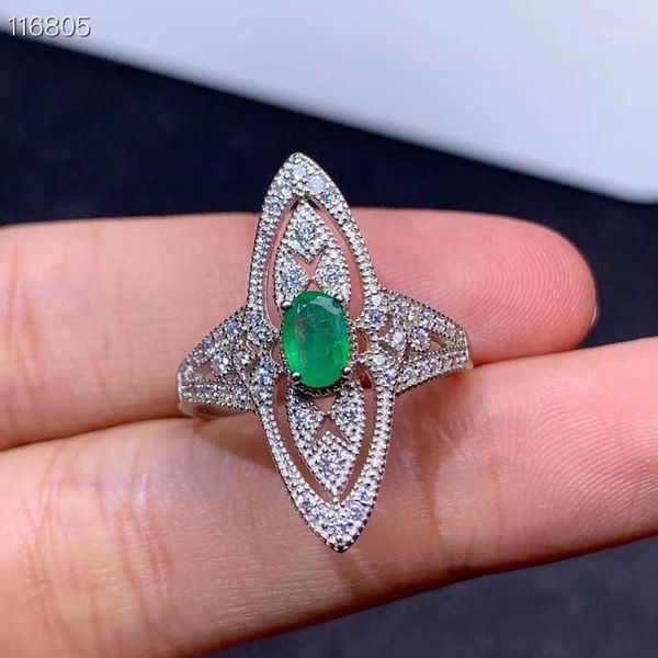 

2020 new style natural emerald ring for women jewelry real 925 silver certified natural gem party gift lucky birthstone1, Golden;silver