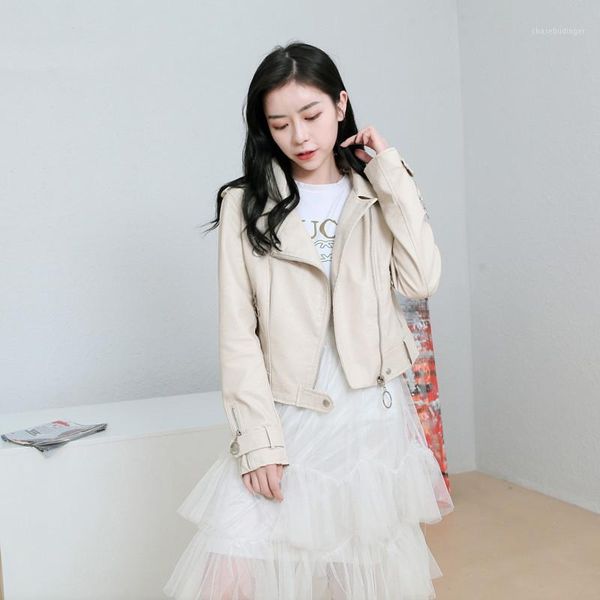 

fashion office lady women faux leather jacket solid slim womens pu leather jackets turn-down collar motorcycle coat1, Black