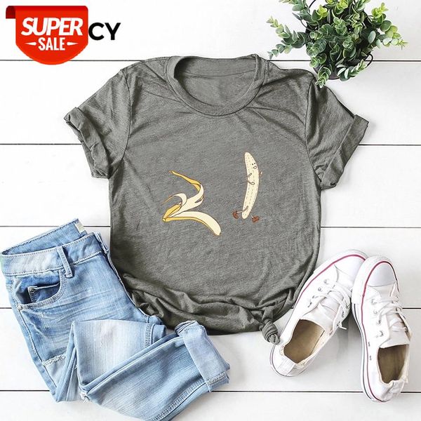 

jfuncy 100% cotton woman shirts banana cartoon harajuku printed women t-shirt plus size summer casual tshirt mujer tees #n846, White