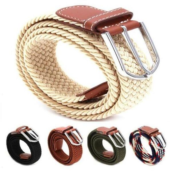 

fashion men elastic knitted belt metal buckle waist strap army tactical belt 6 colors, Black;brown
