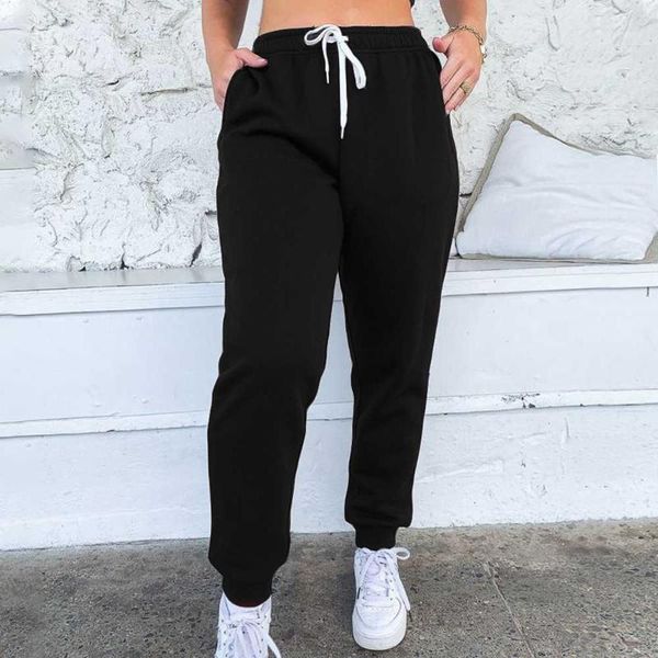 

running pants vertvie women sweatpants high waist sport gym stretch sports ladies girls drawstring long joggers leisure1, Black;blue
