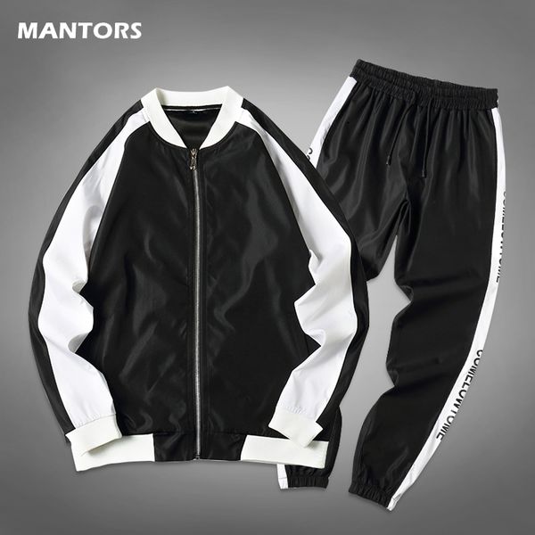 

men set brand casual tracksuit spring autumn men's sportswear two piece set jacket+pants track suit fashion streetwear 201109, Gray