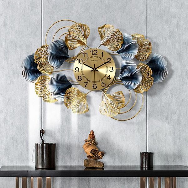 

new chinese wrought iron ginkgo leaf wall clock wall sticker decoration home livingroom hanging crafts l mural art1