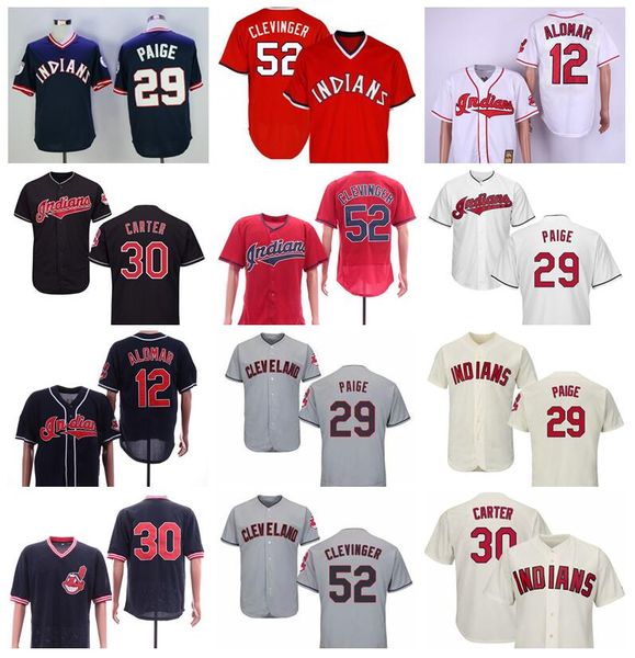 

vintage baseball 52 mike clevinger jersey men retire 12 roberto alomar 29 satchel paige 30 joe carter 1974 1995 1976 pullover flexbase, Blue;black