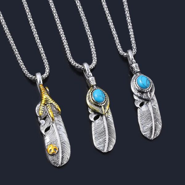 

midy gothic feather necklace pendants retro sydney gold eagle claw takahashi kagura leaf tide choker thick chain fashion jewelry, Silver