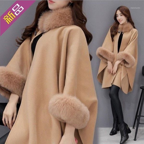 

elegant fashion warm coats for women loose long wool coat solid fur collar single button coats and winter jackets womens1, Black