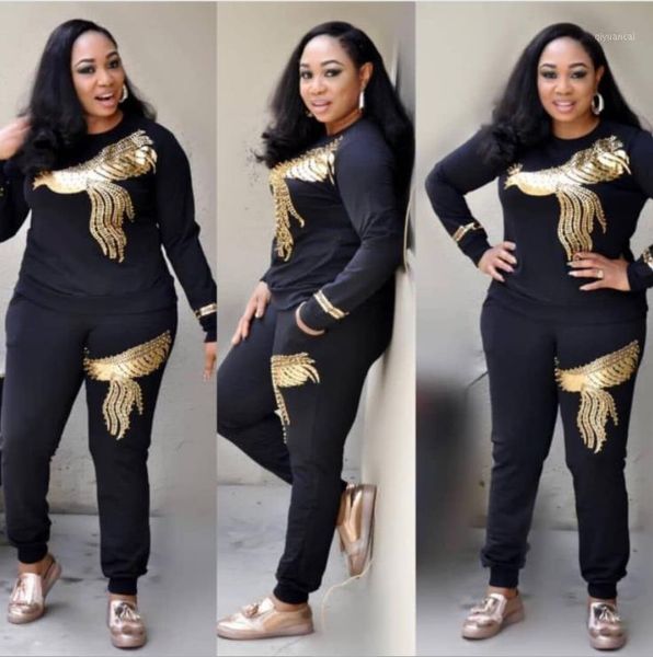 

africa women winter handmade beading sequined pattern long sleeve knitted pullover trousers 2pcs clothing sets1, Red