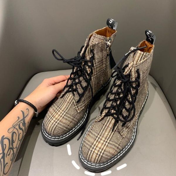 

boots 2021 short flat women's british denim lace up women, Black