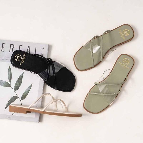 

summer clear slippers women pvc flat slides cross strap beach slipper big size 35-43 causal flip flops flats shoes zapatos mujer1, Black