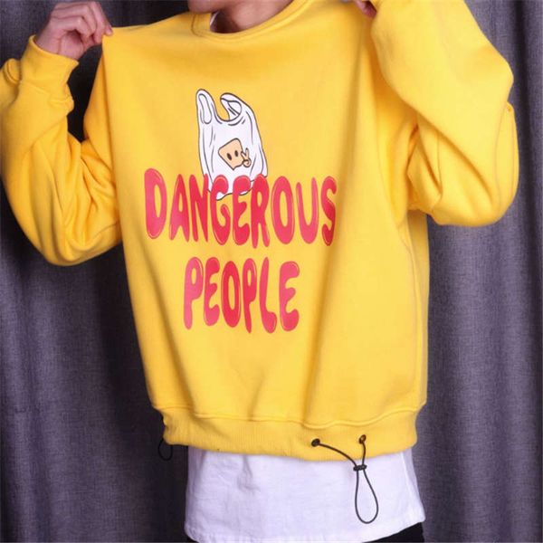 

autumn and winter street fashion men women couple's paper bag man letter printing fleece thickening loose-fitting pullover hoodie size, Black