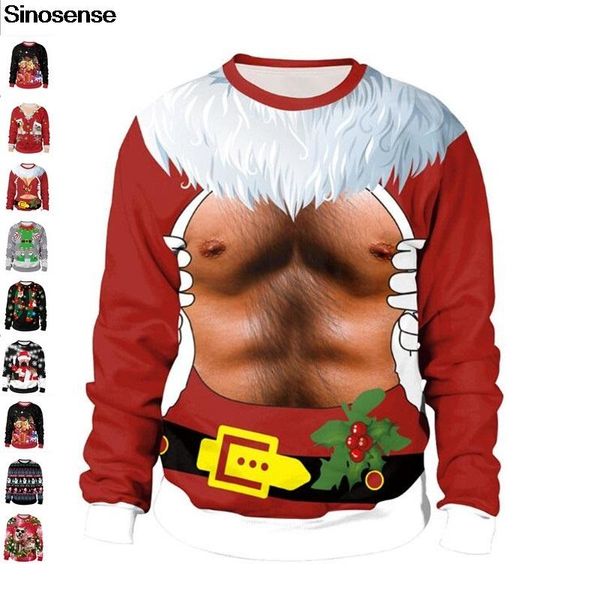 

men women ugly christmas sweater pullover holiday sweaters jumpers 3d funny printed autumn winter xmas sweatshirt, White;black