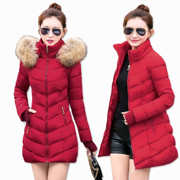 

2020 new fashion long winter jacket women slim female coat thicken parka down cotton red clothing hooded student, Black