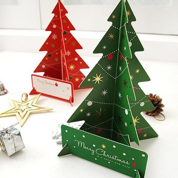 

doreenbeads creative 3d christmas tree cards gifts merry christmas xmas blessing card for new year gift green / red1