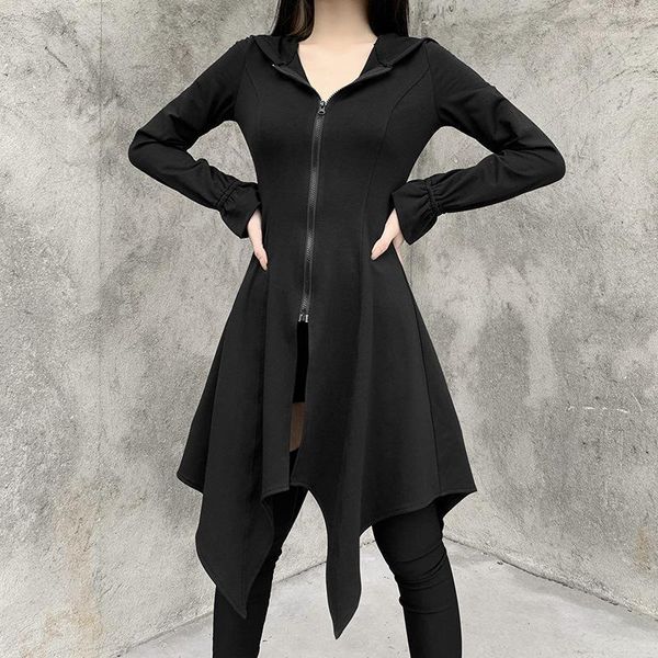 

women's hoodies & sweatshirts fashion women casual long-sleeved sweatshirt autumn long solid color zipper hooded irregular mid-length d, Black
