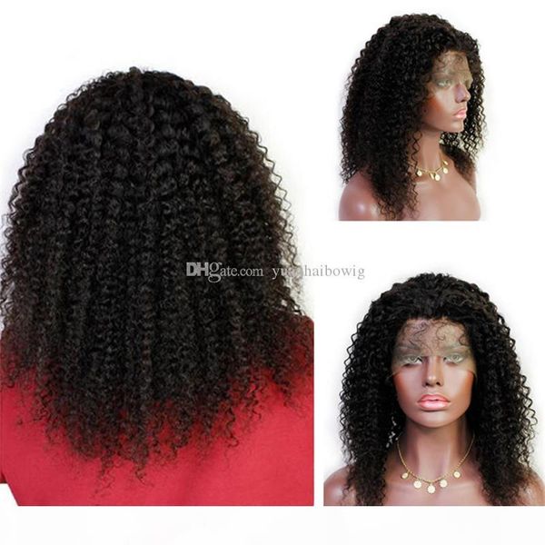 

celebrity wigs 10a virgin indian human hair lace front wig kinky curly full lace wig for black women fast ing, Black;brown