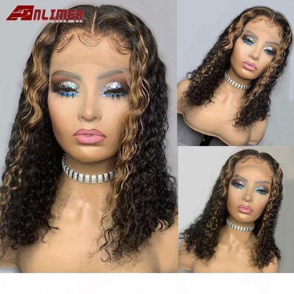 

short bob wigs water wave lace front human hair wigs highlight color 13x6 human hair brazilian remy bob lace front, Black;brown