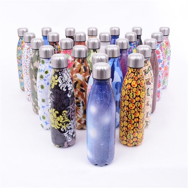 Benutzerdefinierte 22color Floral Wasserflasche 500 ml Thermos Sternenhimmel Camouflage Vakuumisolierte Fahrradbecher Edelstahl Trinkflasche 201204