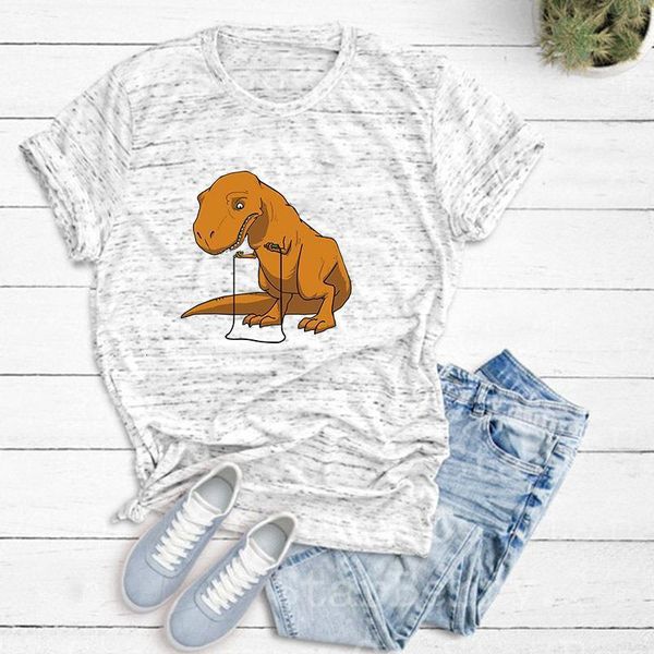 

s-5xl women printed t-shirt large size summer 100% cotton harajuku dinosaur pattern t shirts short sleeve loose tees o-neck, White