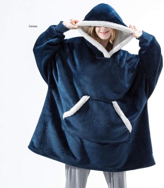

2020 winter hoodie lazy blanket casual warm fleece hooded gender universal lounge clothes for snow day1, Black