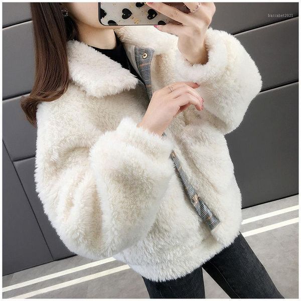 

women's fur & faux women 2021 autumn winter thick warm coat female fake furry short jacket and coats casual outerwear overcoat s7541, Black
