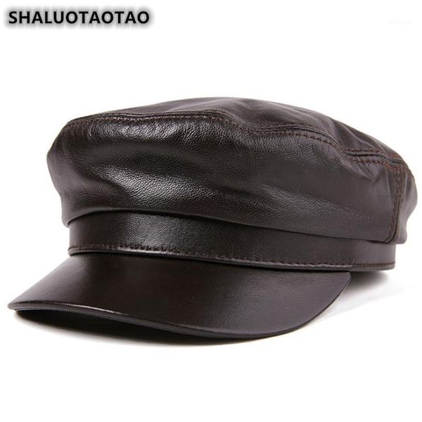 

wide brim hats shaluotaotao genuine leather hat for men women autumn winter quality sheepskin brands snapback flat cap1, Blue;gray
