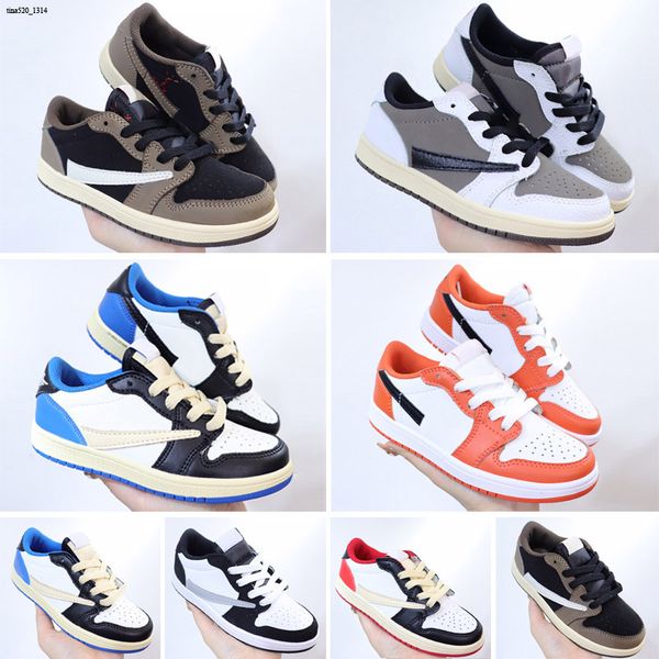 

2022 kids grey pink collaboration low basketball bred shoes children outdoor sports sneaker sail muslin pure white black athletic size eur26