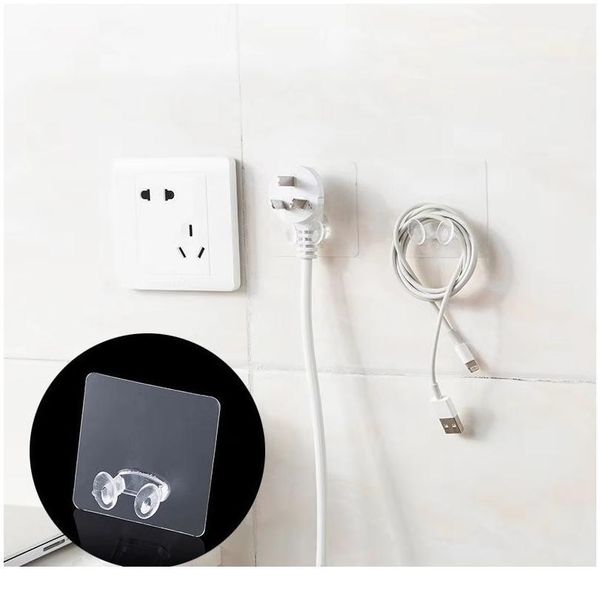 

3 pcs transparent hooks home kitchen bathroom office wall powerful plastic plug socket holder hanger wall storage high wmticu