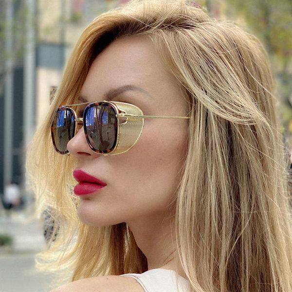 

sunglasses vintage metal side shield women's 2021 trendy goggles large square men designer luxury eyewear fml, White;black