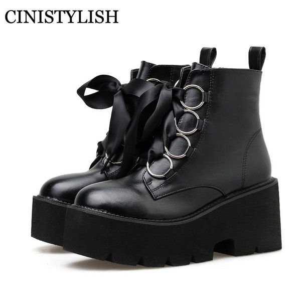 

boots 2021 demonia shoes autumn women ankle round toe lace-up platform short female pu soft leather black