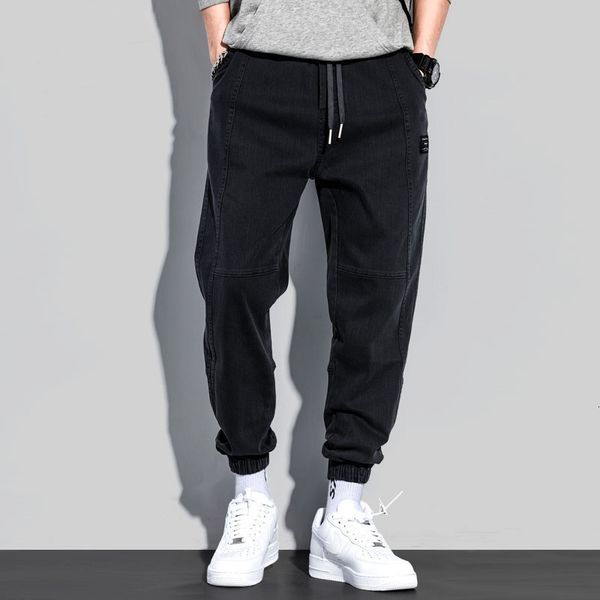 

2021 new japanese style fashion men jeans loose fit spliced designer casual cargo pants streetwear hip hop joggers wide leg trousers fh2r, Blue