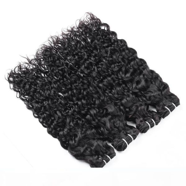 

ishow brazilian water wave bundles 4pcs with 2*4 lace closure human hair bundles with closure wholesale brazilian hair weave peruvian, Black