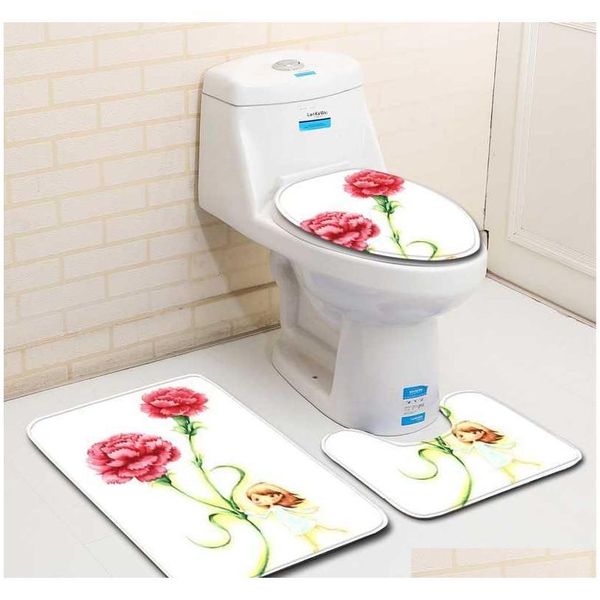 

nordic 3d plant toilet bath mat carpet rug sets bathroom shower room carpets flannel anti slip 3 pieces qylrzo bwkf