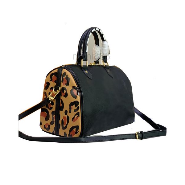 

shoulder pillow bag speedy 25 handbag purse travel tote crossbody bags genuine leather embossed letter side leopard printed patchwork color