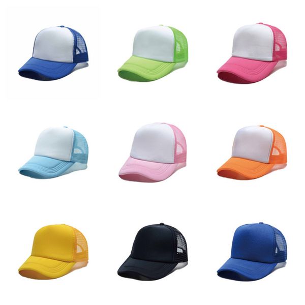 

summer hat mesh caps snapback women mens designers diy thermal transfer cap kids sublimation blank colorful gifts sale g10607, Yellow