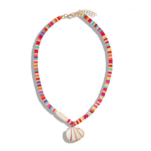 

pendant necklaces simple bohemian round colorful bead necklace beach holiday sea shell clavicle chain, Silver