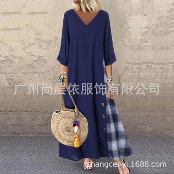 

plus size christmas dress retro woman dresses loose european style ankle-length women dress1, Black;gray