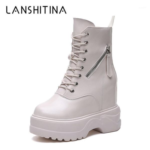 

boots 2021 autumn high platform 11cm heels women thick sole ankle shoes leather wedge sneakers keep warm winter fur boots1, Black