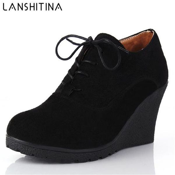 

autumn wedges boots fashion flock women's high-heeled platform wedges ankle boots lace up high heels wedges shoes for women y200723, Black