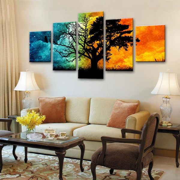 

canvas painting poster color art day and night tree decorative picture modern wall art living room wall painting home decoration