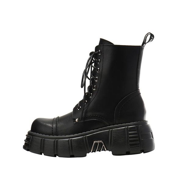 

boots fashion genuine leather rubber women's shoes 2021 zipper platform woman booties black for women ladies